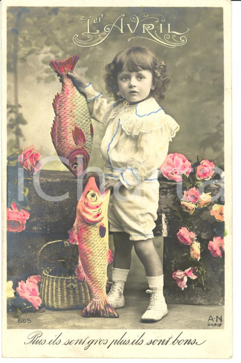 Cartolina originale da collezione 1900 ca FRANCE Poisson d'avril - Plus sont gros plus ils sont bons *SATIRICA 1