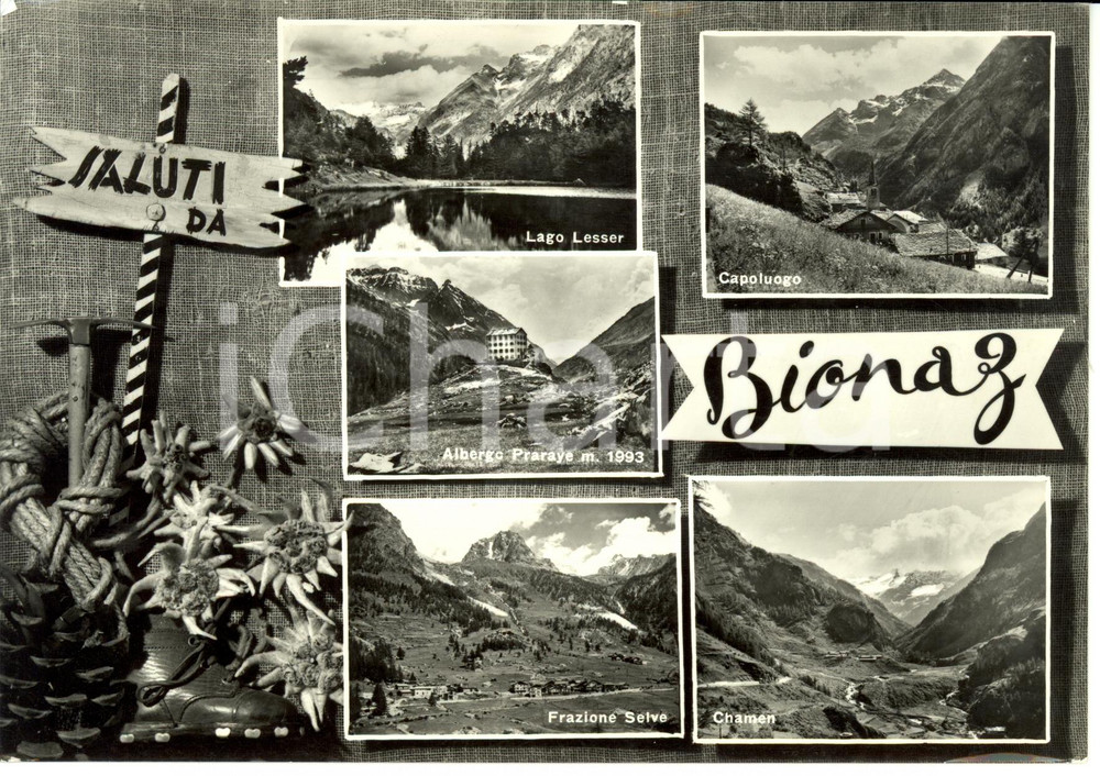 Cartolina originale da collezione 1950 ca BIONAZ (AO) Vedutine del paese *Cartolina FG NV 1