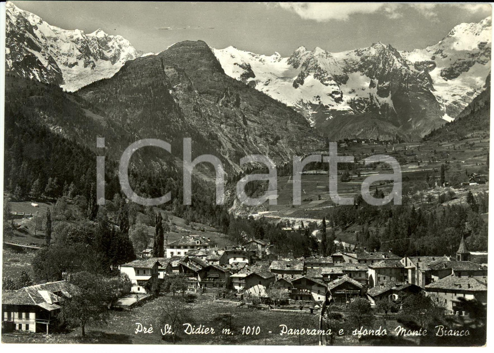 Cartolina originale da collezione 1955 PRE ST.DIDIER (AO) Panorama e sfondo Monte Bianco *Cartolina postale FG VG 1