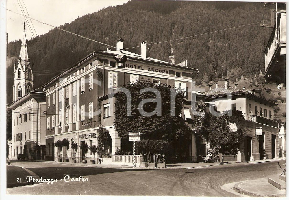 Cartolina originale da collezione 1957 PREDAZZO (TN) Centro HOTEL ANCORA  *Cartolina postale FG VG 1