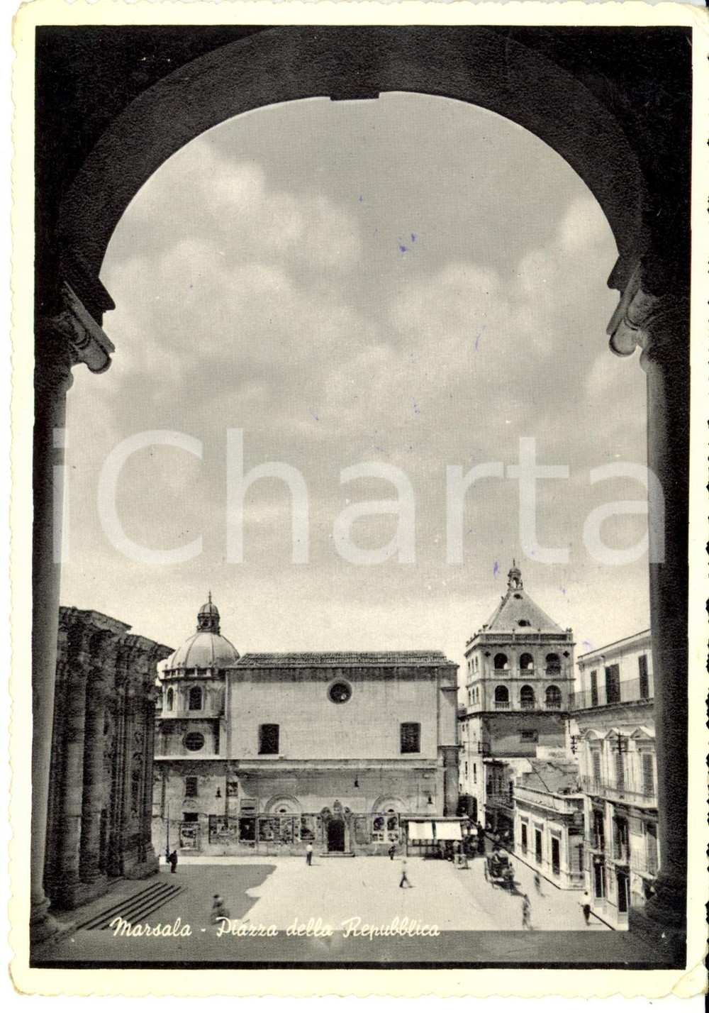 Cartolina originale da collezione 1957 MARSALA (TP) Piazza della Repubblica *Cartolina postale FG VG 1