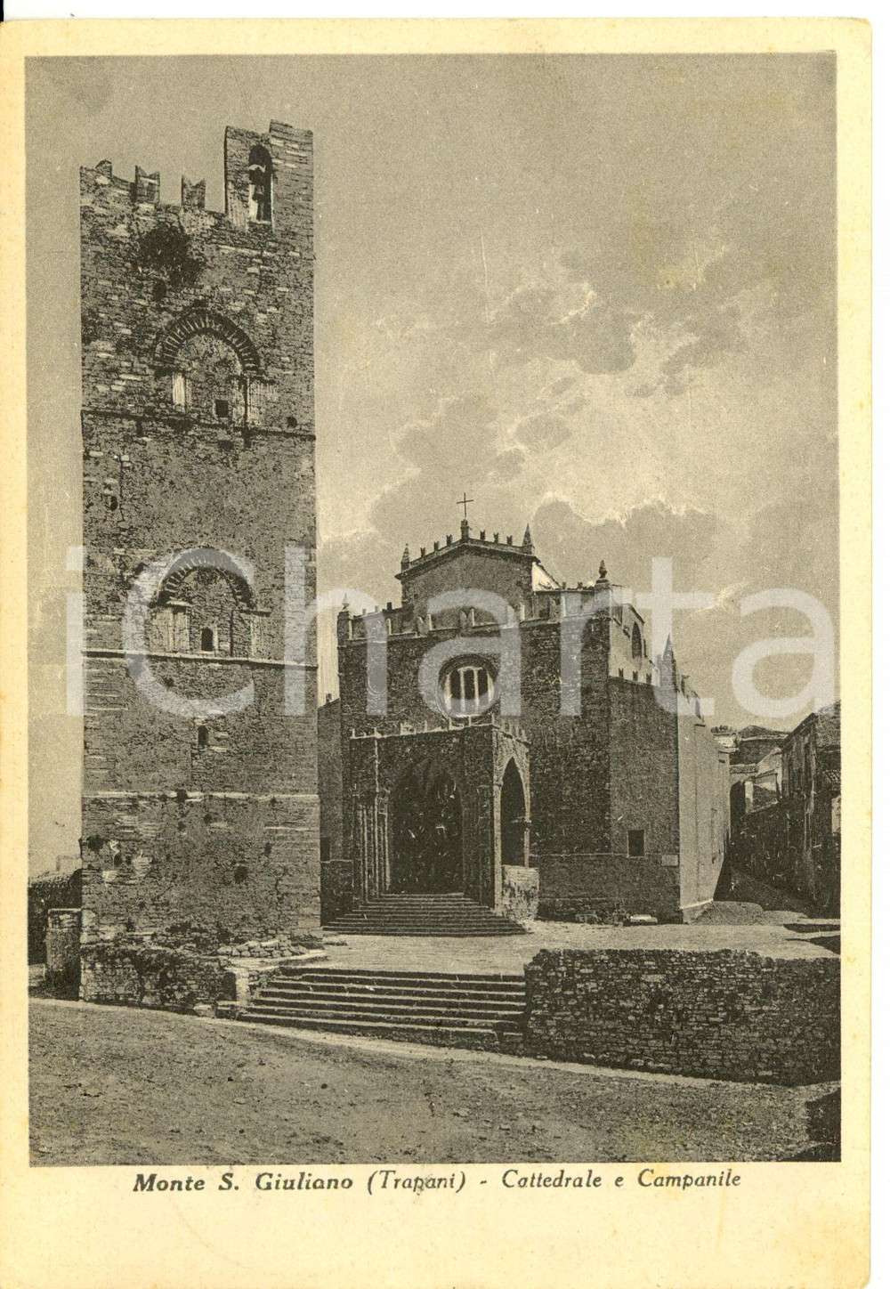 Cartolina originale da collezione 1938 MONTE S.GIULIANO (TP) Cattedrale e Campanile *Cartolina postale FG VG 1