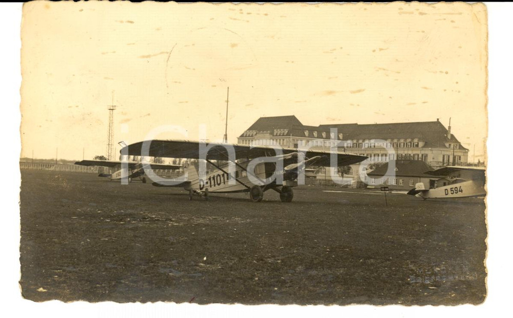 Fotografia d'epoca originale 1923 MUNCHEN Velivoli HANSA-BRANDENBURG in pista *Foto Jon B. AMANN 1