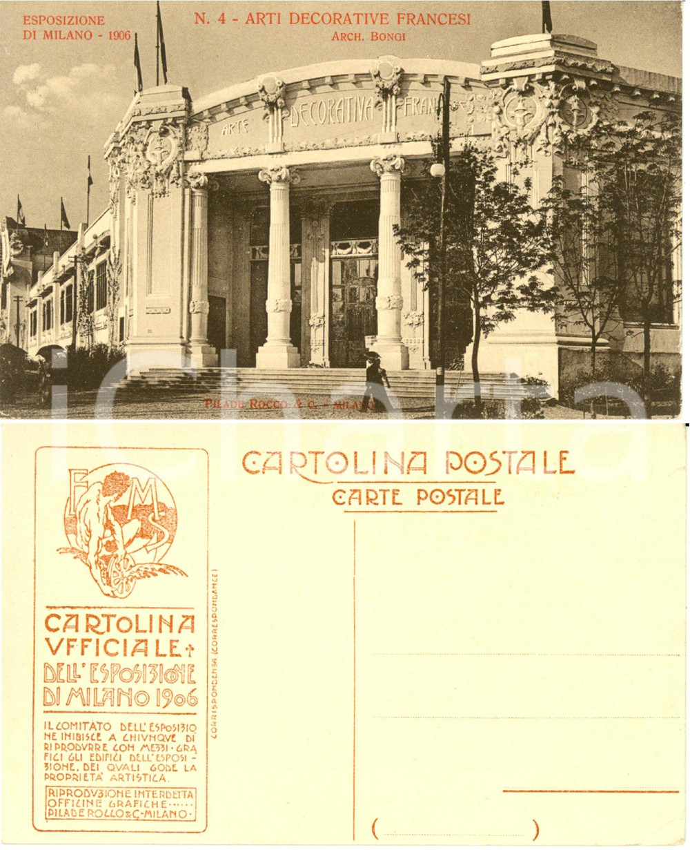 Cartolina originale da collezione 1906 EXPO MILANO Padiglione Arti Decorative francesi  Architetto BONGI FP NV 1
