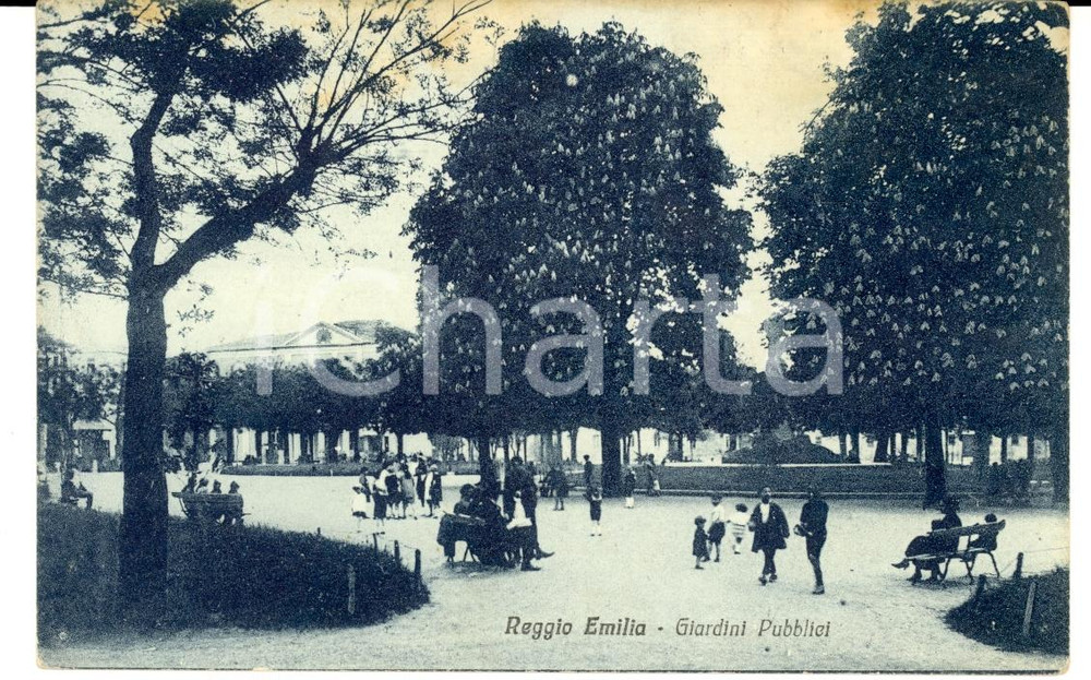 Cartolina originale da collezione 1910 ca REGGIO EMILIA Veduta dei giardini pubblici *Cartolina ANIMATA FP NV 1