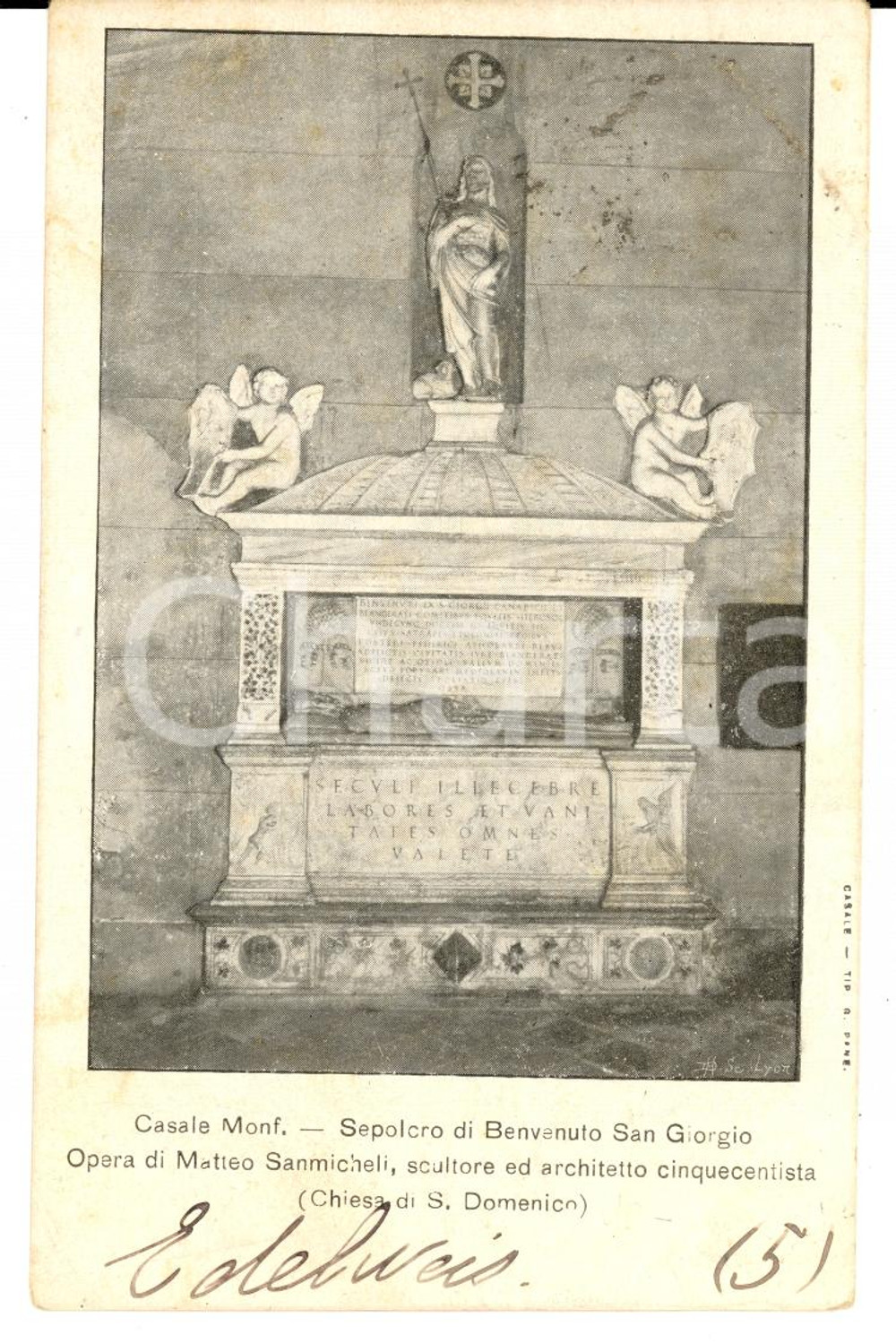 Cartolina originale da collezione 1900 CASALE MONFERRATO (AL) Sepolcro di Benvenuto SAN GIORGIO *FP NV 1
