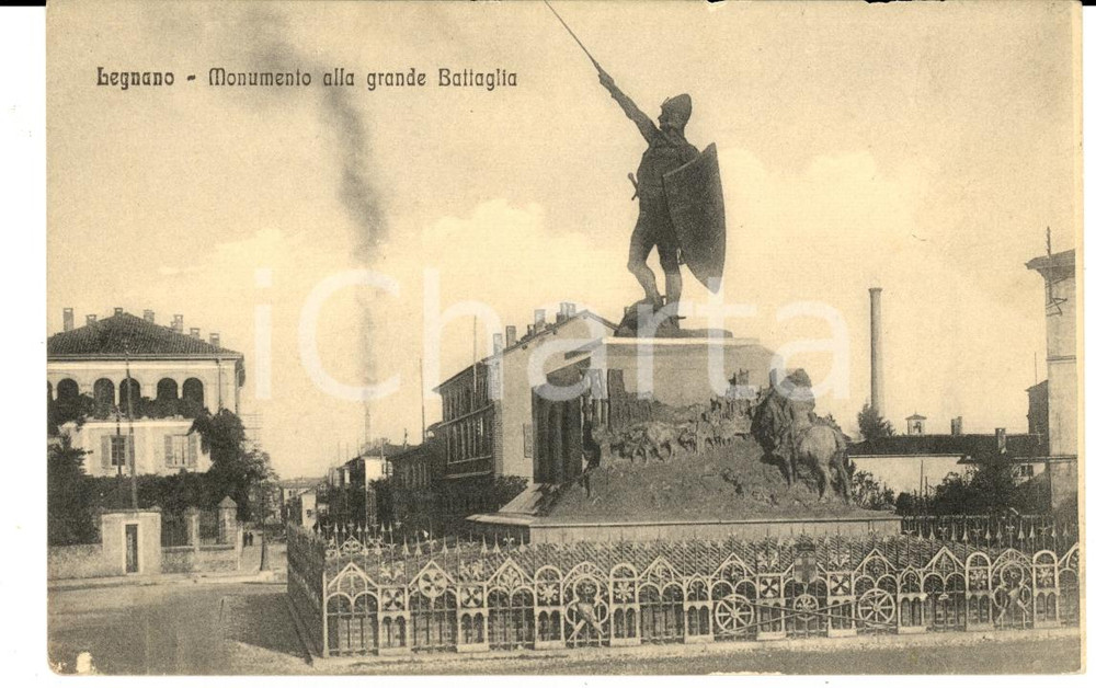 Cartolina originale da collezione 1920 LEGNANO Monumento alla grande battaglia con ciminiera fumante Cartolina 1