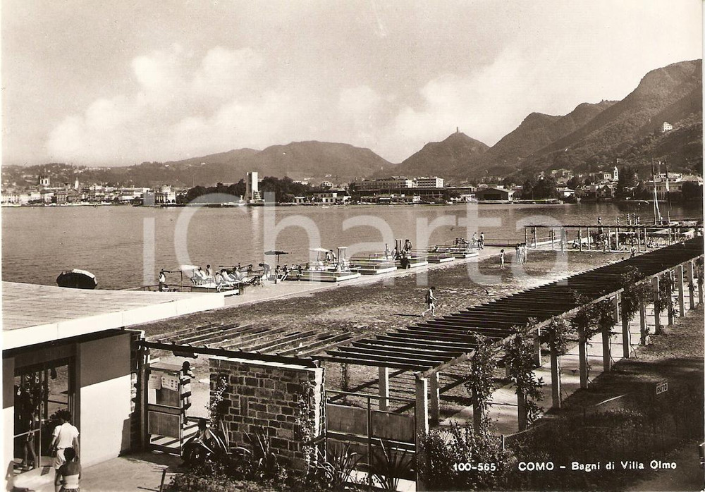Cartolina originale da collezione 1955 circa COMO Panorama Bagni di VILLA OLMO Animata *Cartolina FG NV 1
