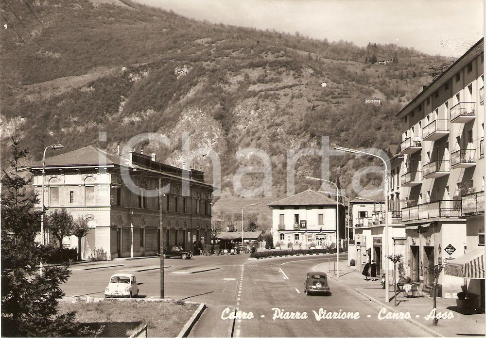 Cartolina originale da collezione 1955 ca CANZO CO Piazza Stazione CANZOASSO Albergo EDEN Animata Cartolina 1