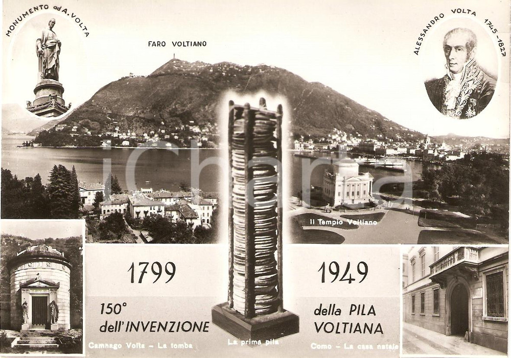 Cartolina originale da collezione 1949 COMO 150° Anniversario invenzione PILA VOLTIANA Vedutine Cartolina 3 1