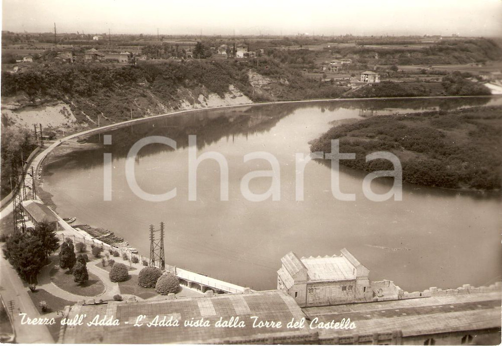 Cartolina originale da collezione 1955 ca TREZZO SULL ADDA MI Fiume ADDA visto dalla Torre del castello FG NV 1