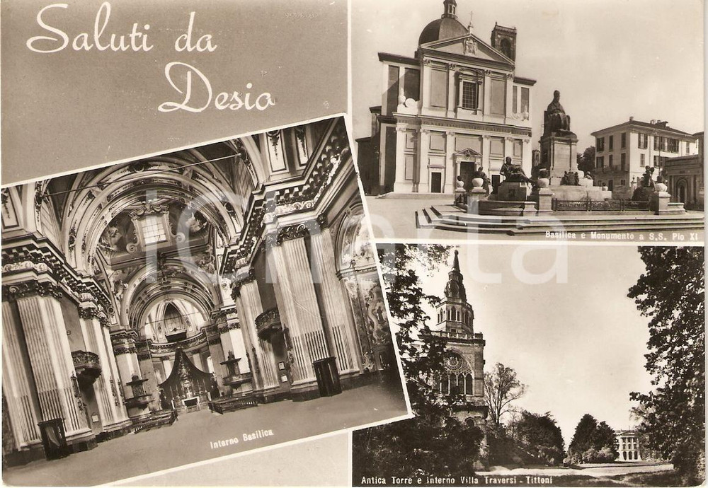 Cartolina originale da collezione 1955 DESIO (MI) Vedutine Villa TRAVERSI-TITTONI e Basilica *Cartolina FG VG 1
