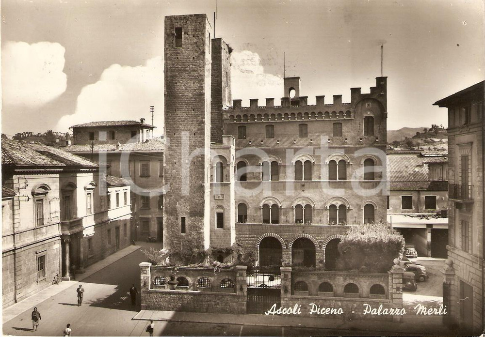 Cartolina originale da collezione 1960 ASCOLI PICENO Scorcio panoramico Palazzo MERLI Animata Cartolina FG VG 1