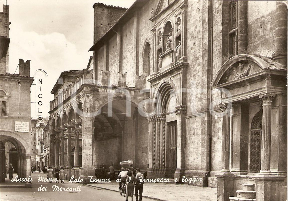 Cartolina originale da collezione 1954 ASCOLI PICENO Tempio di SAN FRANCESCO Loggia dei MERCANTI Cartolina FG VG 1