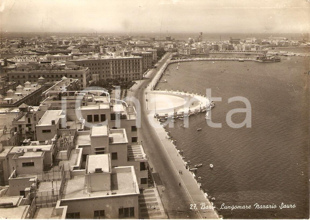 Cartolina originale da collezione 1948 BARI Veduta aerea Lungomare NAZARIO SAURO Animata *Cartolina FG VG 1