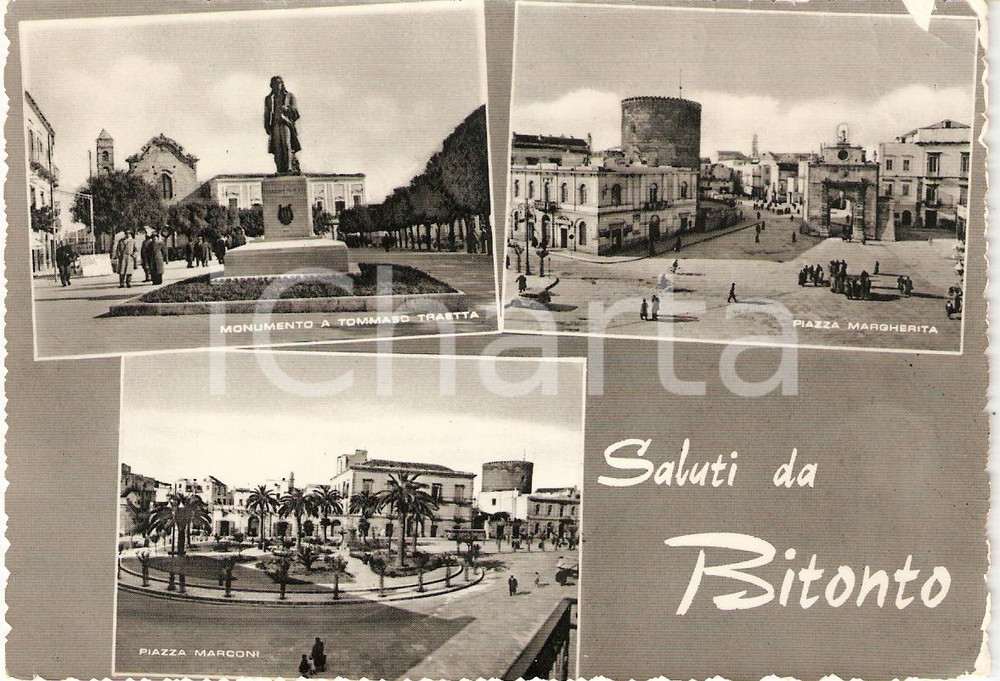 Cartolina originale da collezione 1960 BITONTO (BA) Vedutine Monumento Tommaso TRAETTA Piazza MARCONI Cartolina FG 1