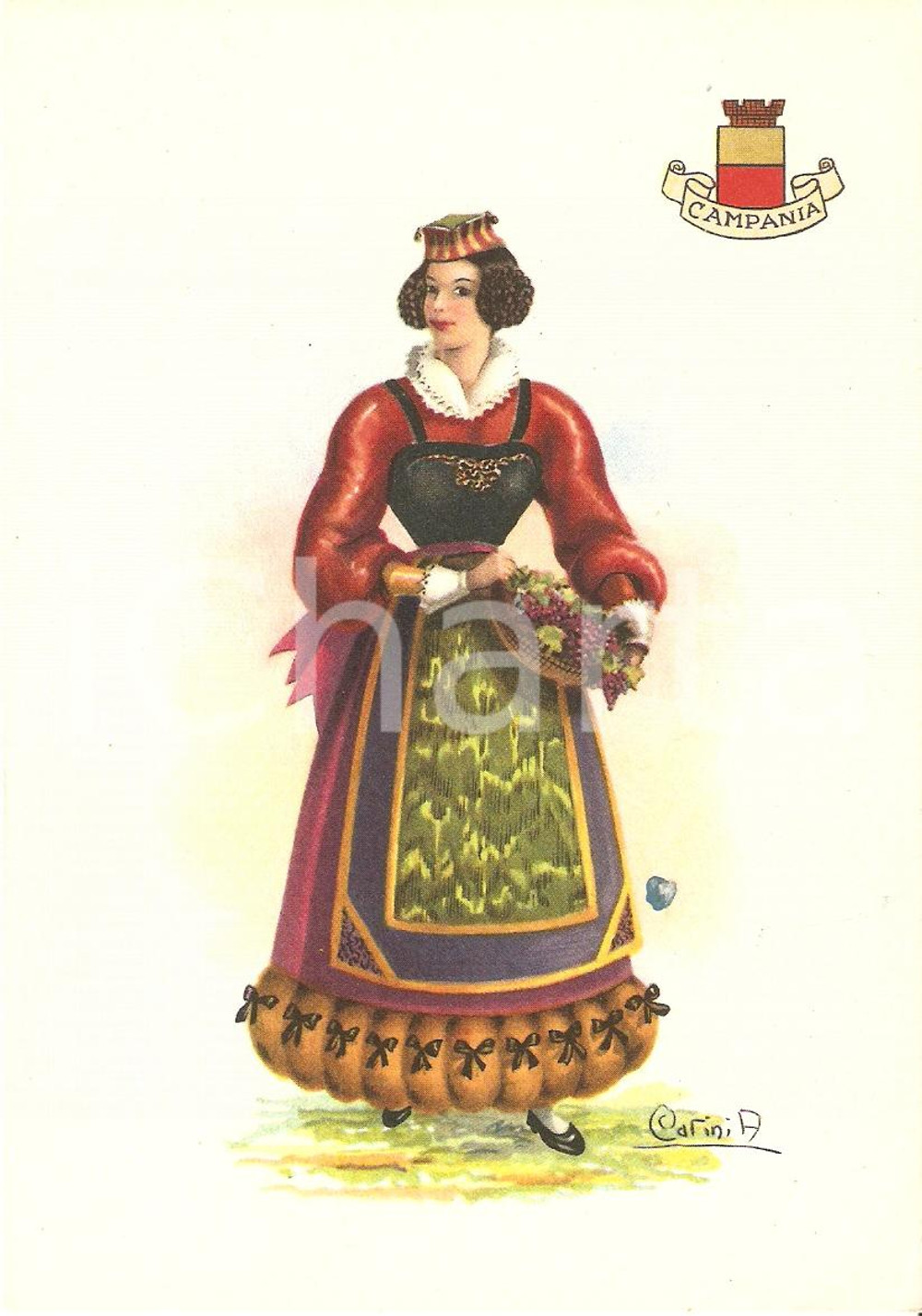 Cartolina originale da collezione 1950 ca CAMPANIA Costumi regionali Ill. A. Carini *Cartolina postale (1) 1