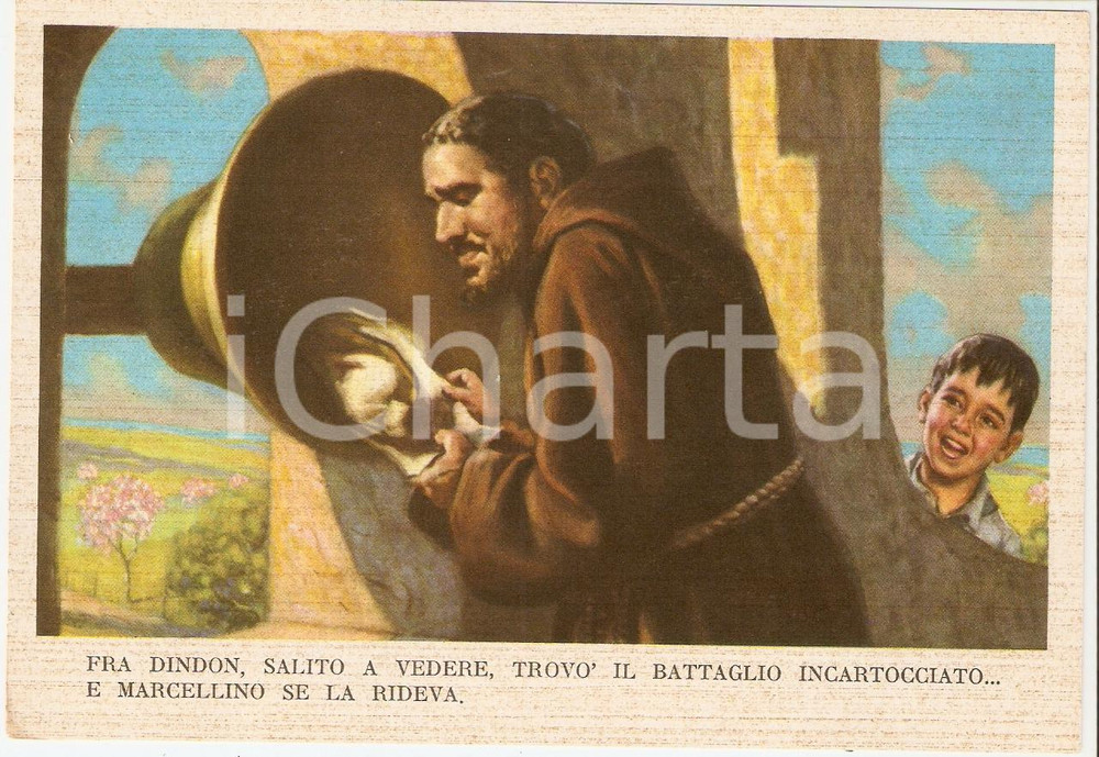 Cartolina originale da collezione 1955 ca MARCELLINO PANE E VINO Dario Gobbi MARCELLINO ROMPE LA CAMPANA FG NV 1