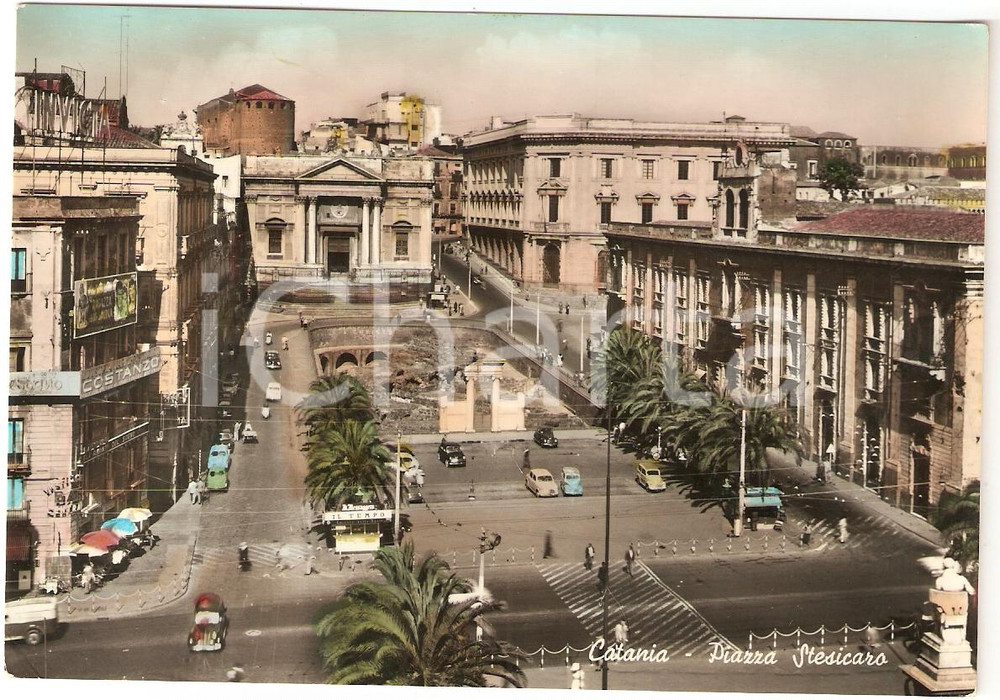Cartolina originale da collezione 1960 CATANIA Piazza Stesicaro RAGAZZA DELLA SALINA Il Tempo ANIMATA FG VG 1