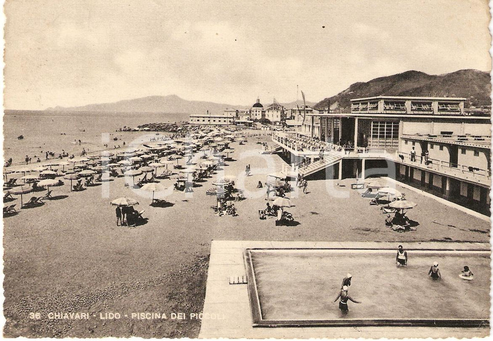 Cartolina originale da collezione 1949 CHIAVARI GE Lido PISCINA DEI PICCOLI Cartolina Animata FG VG 1