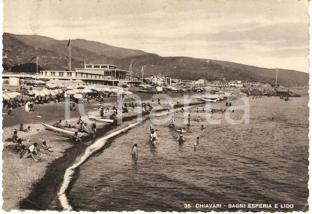 Cartolina originale da collezione 1949 CHIAVARI GE Lido BAGNI ESPERIA Cartolina Animata FG VG 1