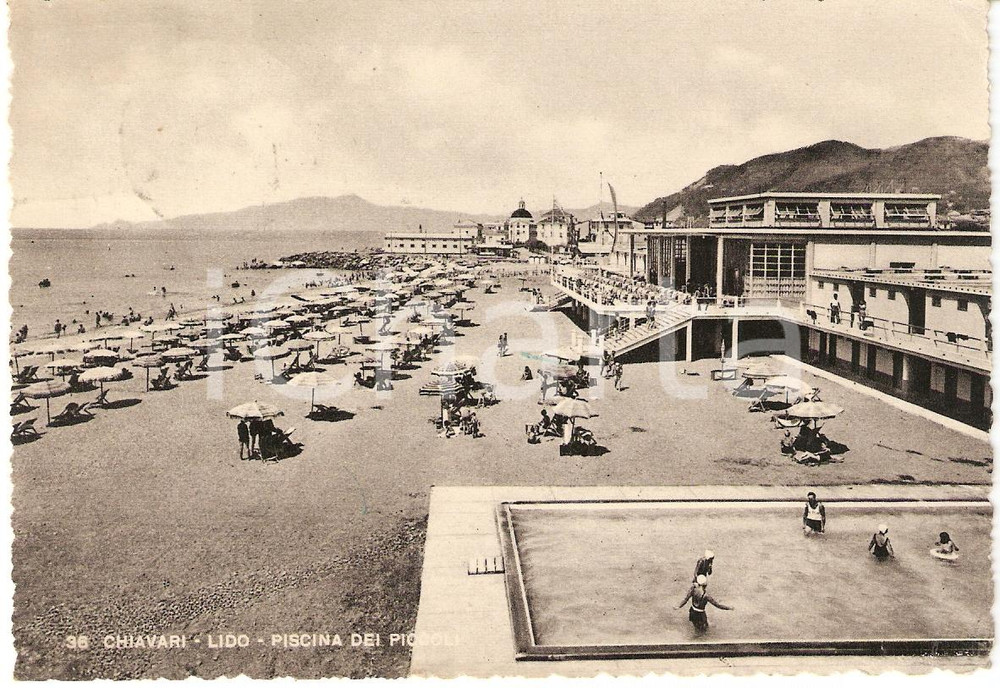 Cartolina originale da collezione 1953 CHIAVARI GE Lido PISCINA DEI PICCOLI Cartolina Animata FG VG 1