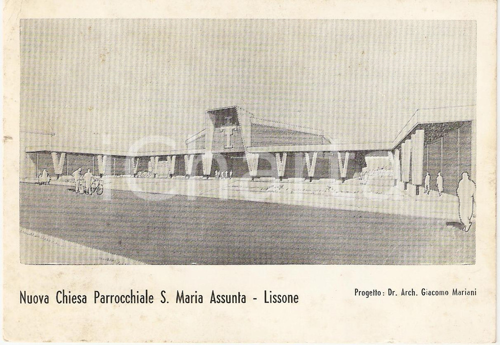 Cartolina originale da collezione 1965 LISSONE MI Progetto CHIESA S.MARIA ASSUNTA Arch. GIACOMO MARIANI FG VG 1