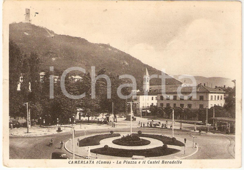 Cartolina originale da collezione 1967 Como CAMERLATA (CO) Piazza e CASTEL BARADELLO Cartolina animata FG VG 1