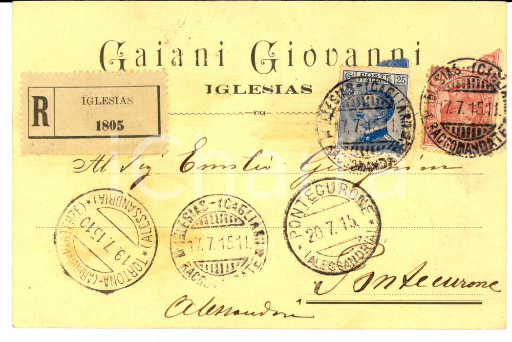 Cartolina originale da collezione 1915 IGLESIAS CA Giovanni GAIANI Sugheri  Non sono lo sgabello dei favoriti 1