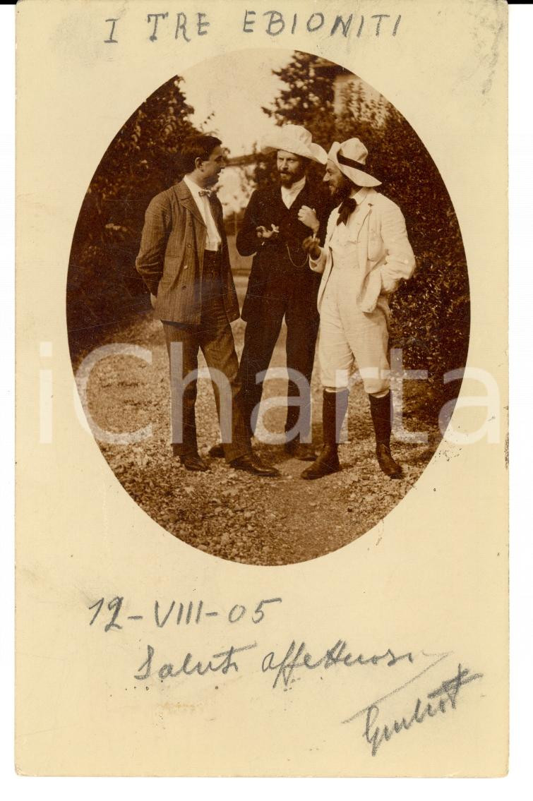 Fotografia d epoca originale 1905 FIRENZE Ritratto dei tre ebioniti Foto GOLIARDICA FP VG 1