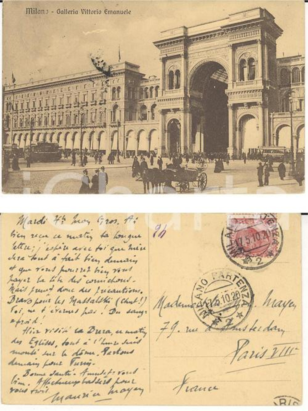 Autografo originale 1910 MILANO Galleria Vittorio Emanuele *Autografo Maurice MAYEN scrittore FP VG 1