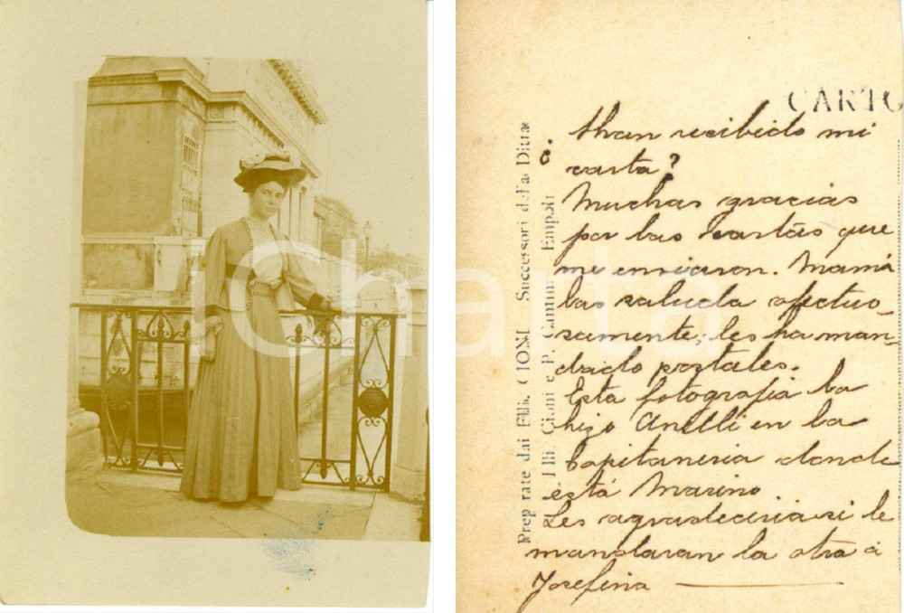 Fotografia d'epoca originale 1910 ca VENEZIA (?) CAPITANERIA Ritratto di signora *Foto Attilio ANELLI MONTI 1