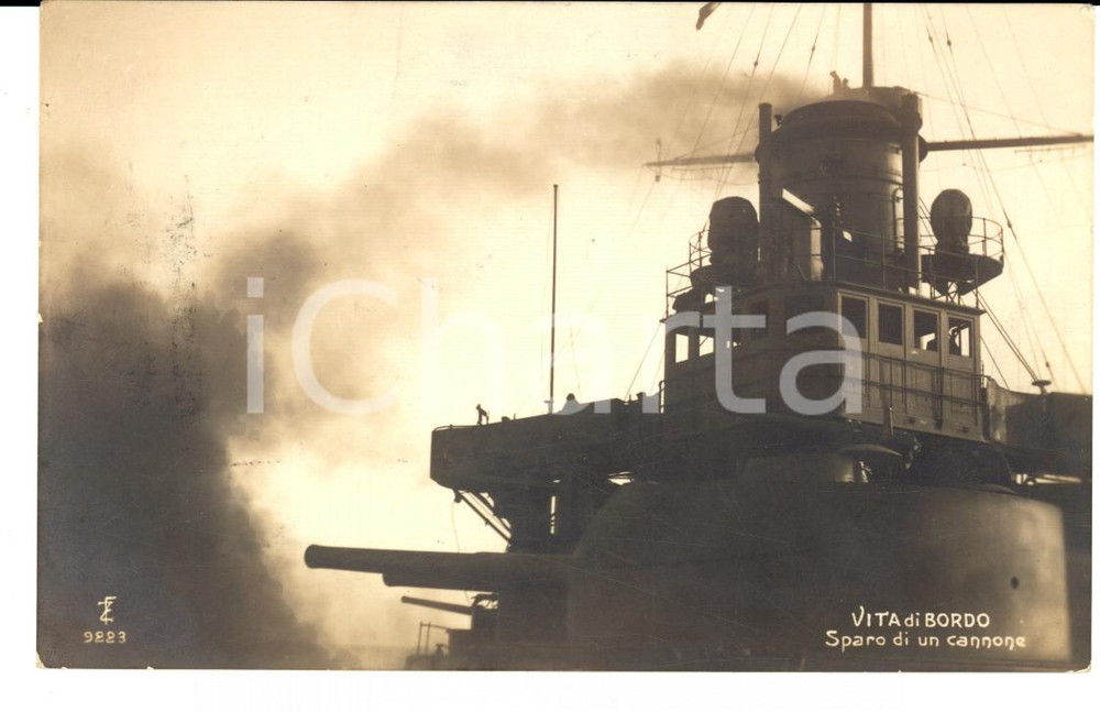 Autografo originale 1914 LA SPEZIA Vita di bordo  Sparo di un cannone Cesare GATTI carabiniere 1