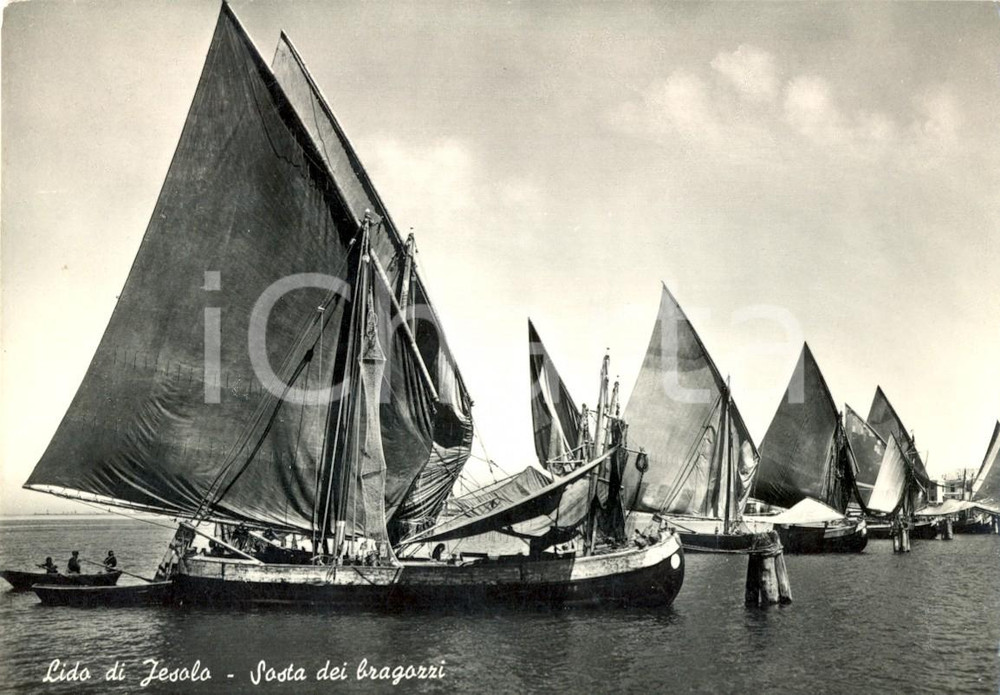 Cartolina originale da collezione 1955 LIDO DI JESOLO VE Sosta dei bragozzi Cartolina animata FG VG 1