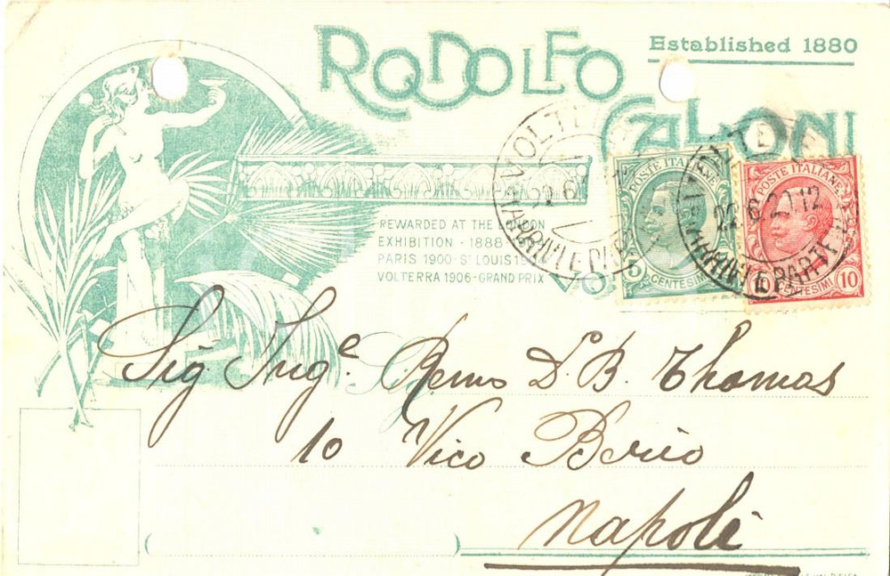 Cartolina originale da collezione 1920 VOLTERRA PI Rodolfo CALONI Manifattura Cartolina commerciale FP VG 1