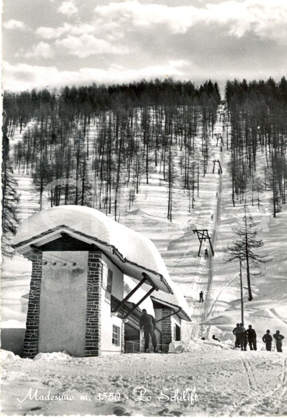 Cartolina originale da collezione 1960 ca MADESIMO (SO) Panorama geenrale e Ski-lift *Cartolina ANIMATA FG VG 1