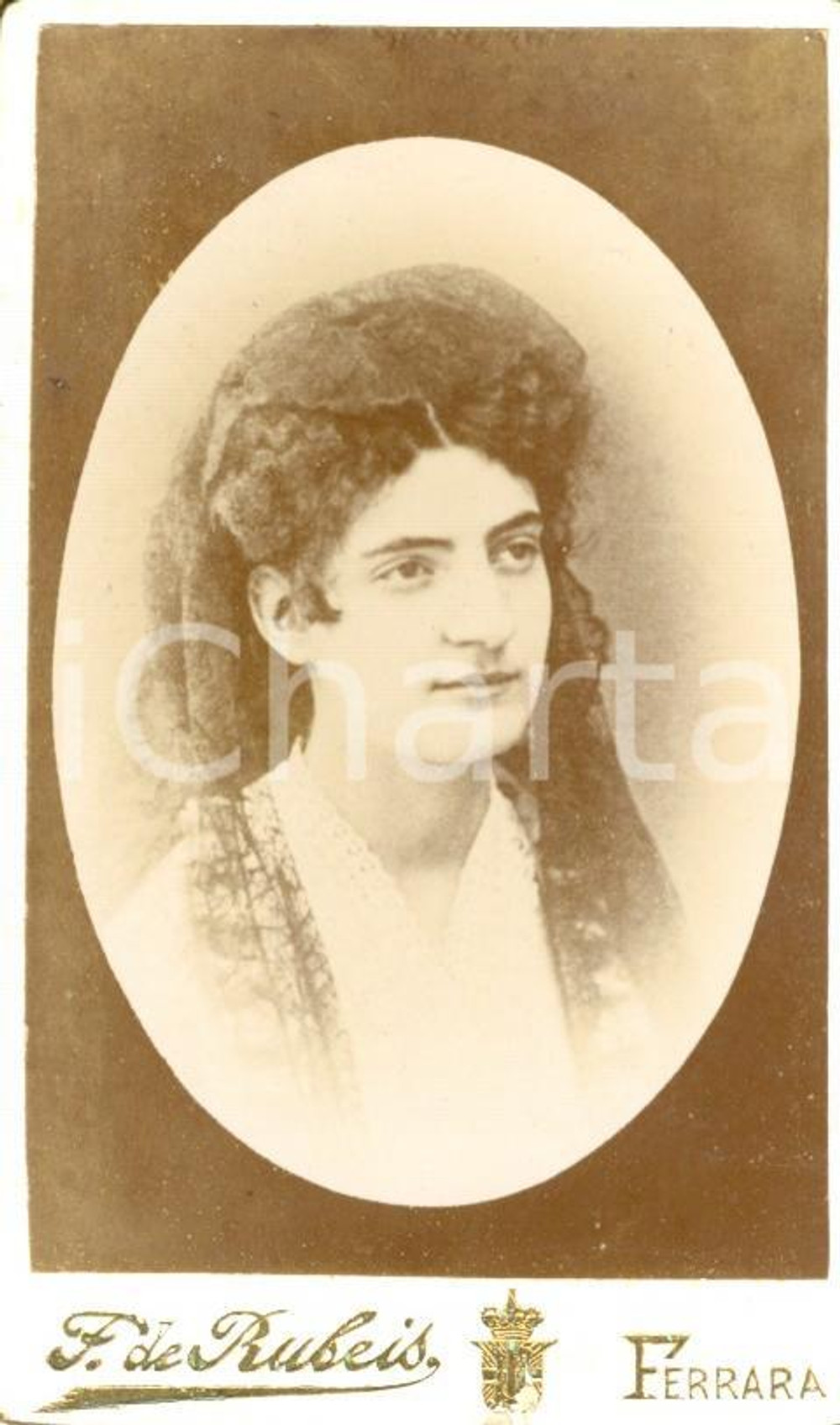 Fotografia d'epoca originale 1890 ca FERRARA Ritratto di giovane donna con velo *Fotografia F. DE RUBEIS 1