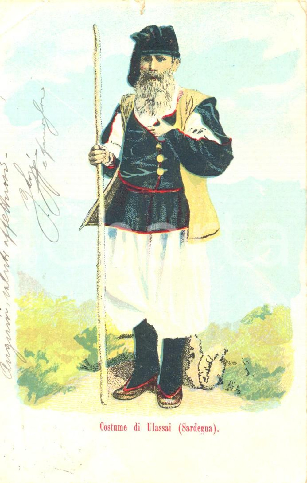 Autografo originale 1907 ULASSAI (OG) Costume tradizionale *Cartolina prof. Giacomo LOZZI FP VG 1