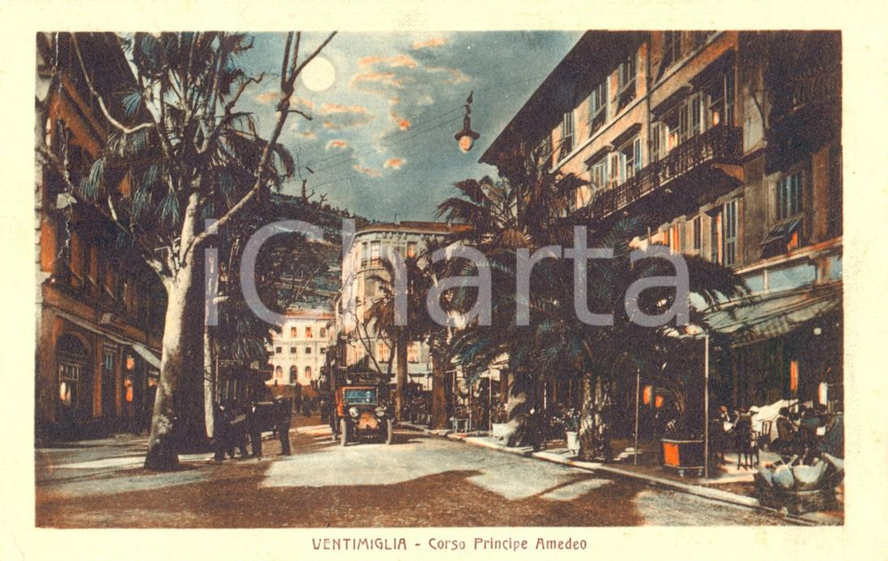 Cartolina originale da collezione 1928 VENTIMIGLIA (IM) Veduta di Corso Principe Amedeo *Cartolina animata FP VG 1