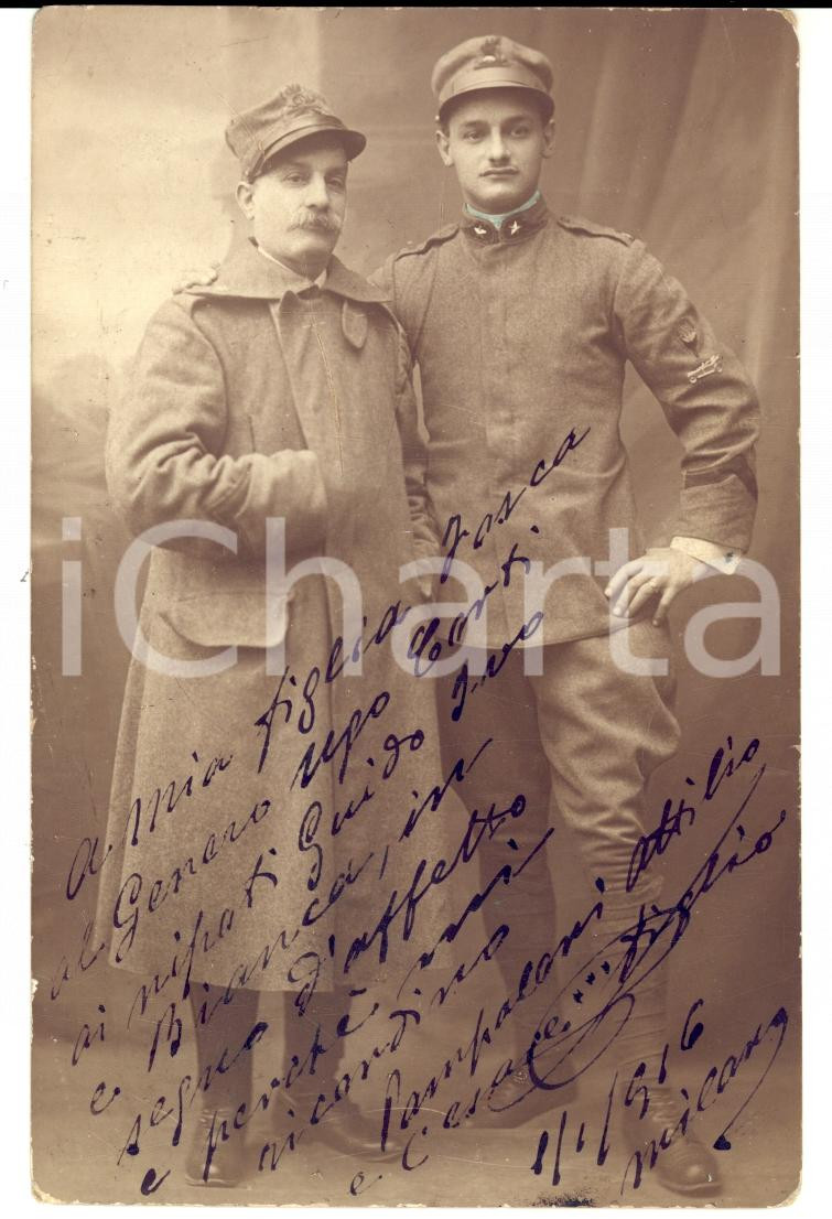 Fotografia d epoca originale 1916 WW1 MILANO Attilio e Cesare PAMPALONI padre e figlio in uniforme Foto FP 1
