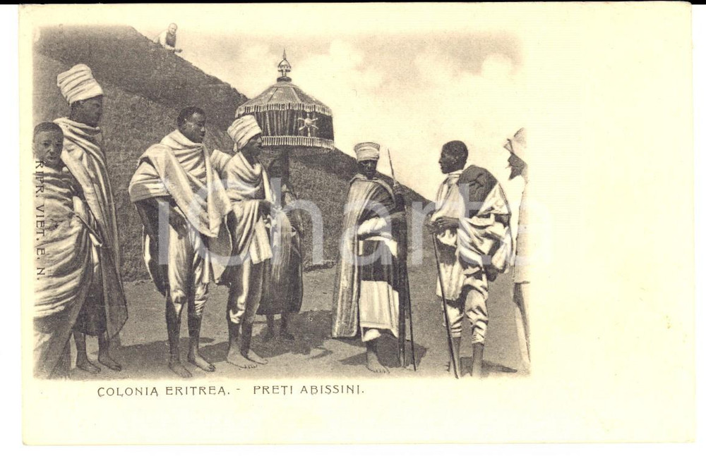 Cartolina originale da collezione 1900 ca COLONIA ERITREA Preti abissini *Costumi AFRICA ORIENTALE FP NV 1
