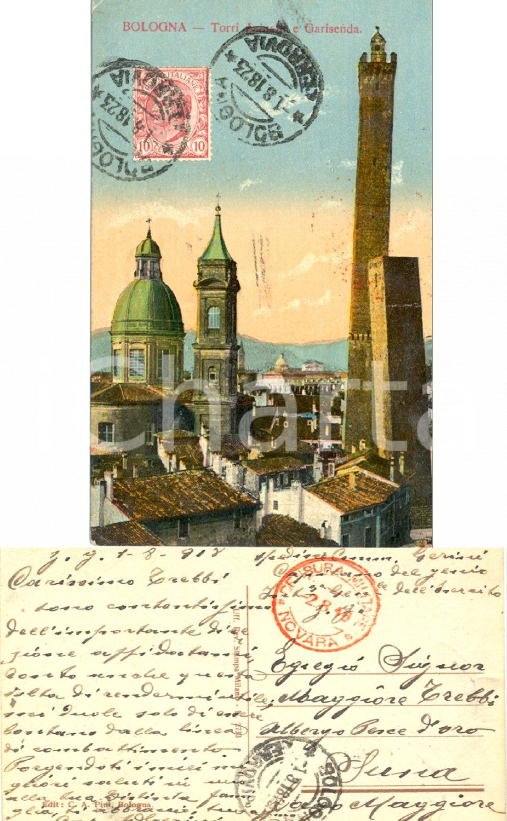 Autografo originale 1918 WW1 BOLOGNA GERINI capitano del GENIO lontano dal fronte Cartolina FP VG 1