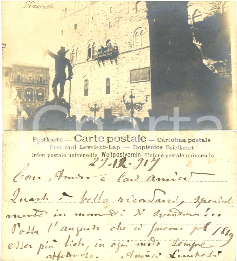 Cartolina originale da collezione 1917 FIRENZE Manifestazione in PIAZZA DELLA SIGNORIA Foto FP CURIOSA 1