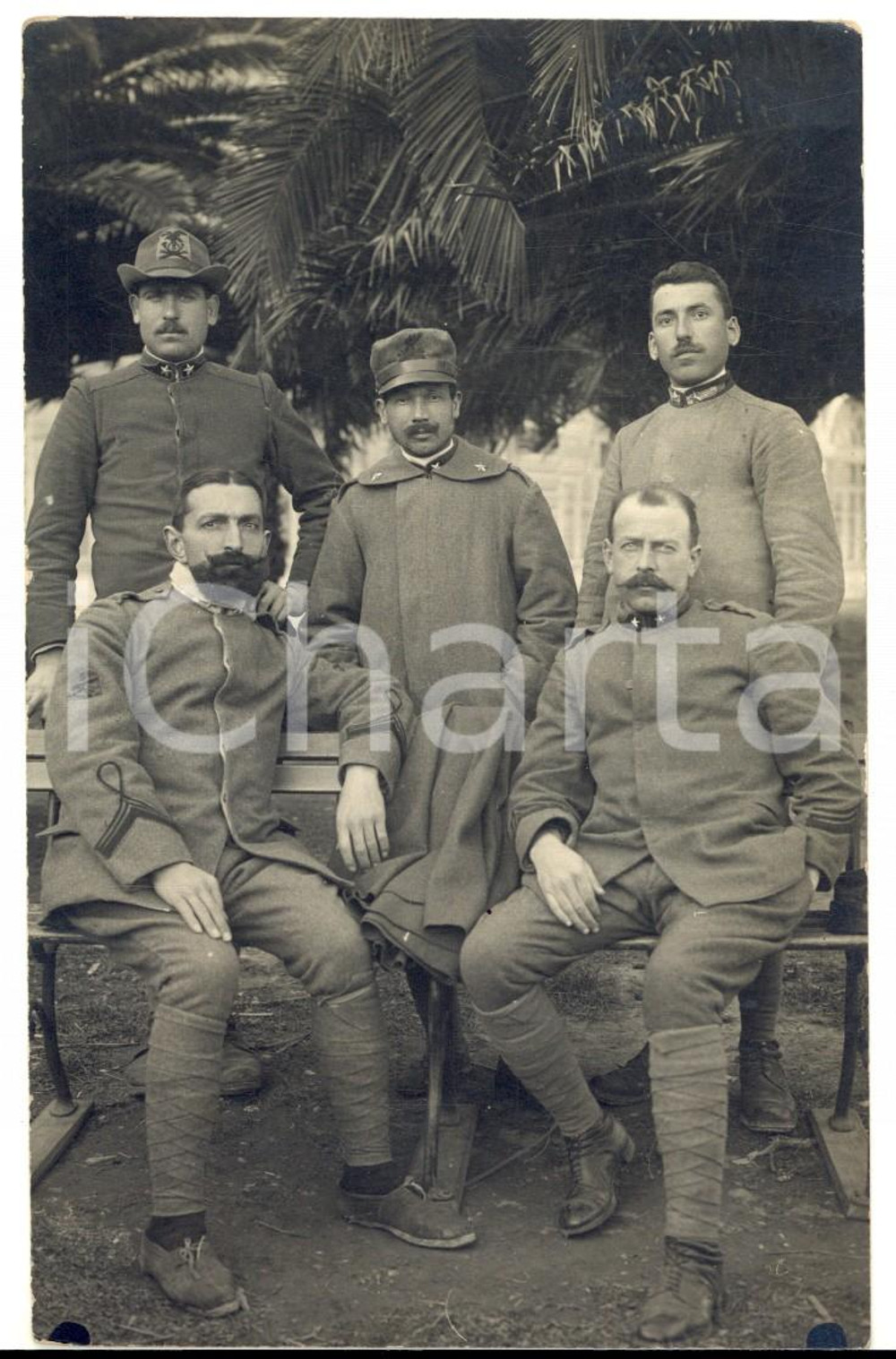 Fotografia d'epoca originale 1918 WW1 GENOVA Ospedale militare - Giovanni COLOMBI posa con altri ricoverati 1
