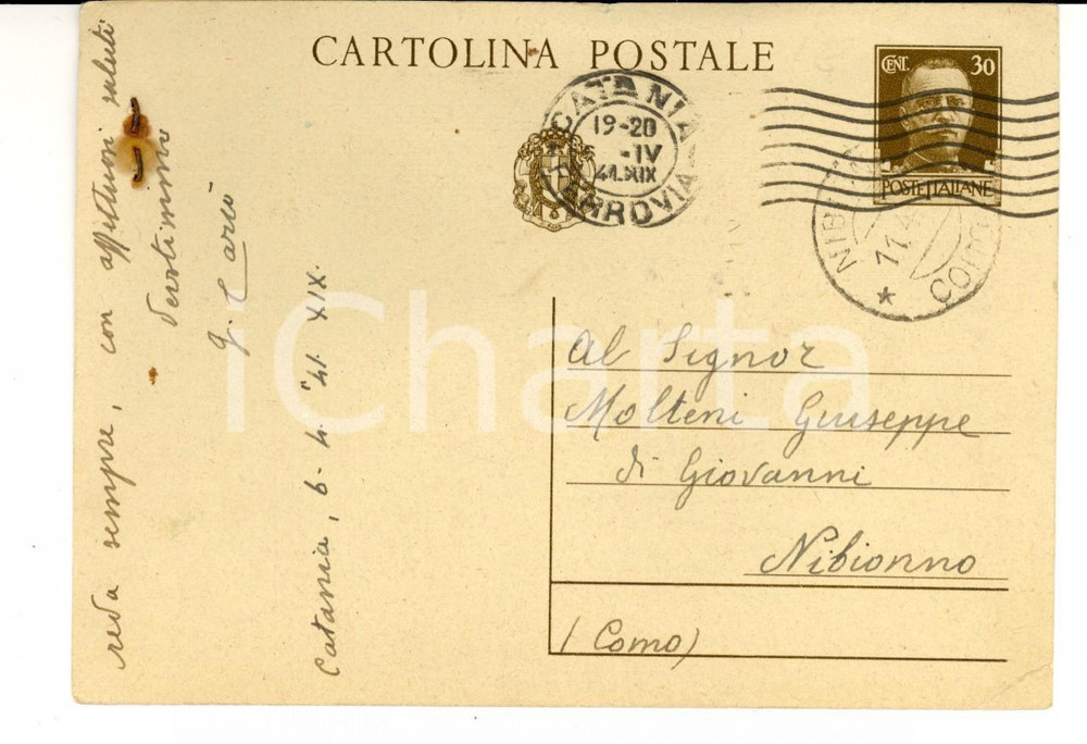 Autografo originale 1941 CATANIA G. CARCO  promette recensione a Giuseppe MOLTENI  Piacevoli pene 1