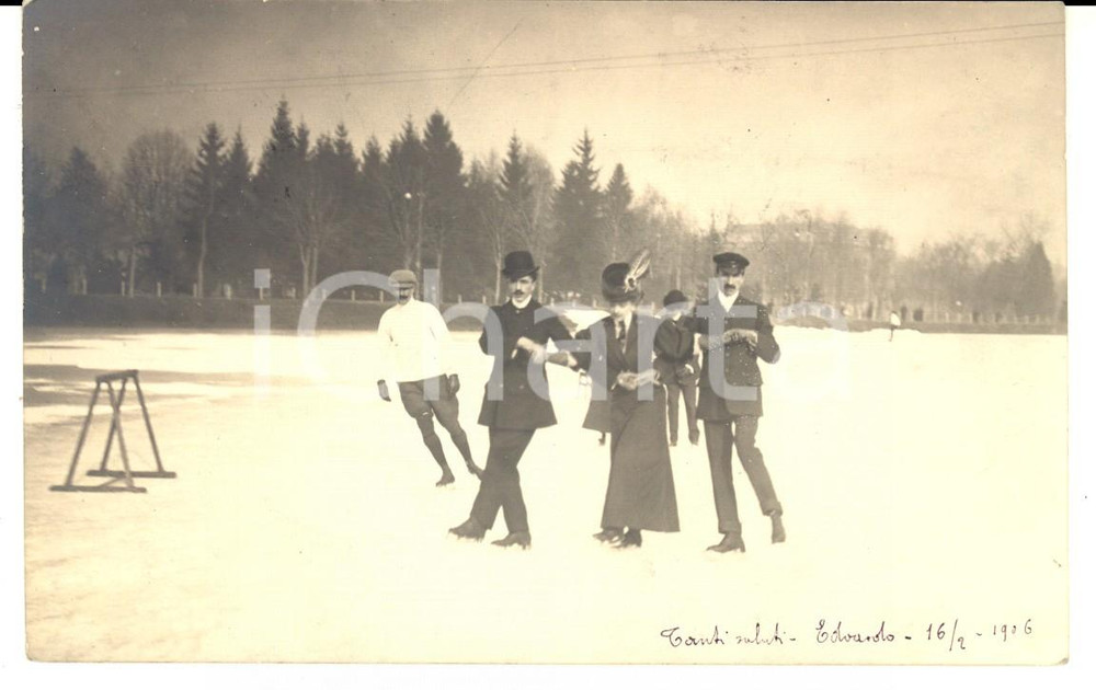 Fotografia d epoca originale 1906 TORINO Pattinatori dilettanti al parco del VALENTINO Fotografia VINTAGE FP 1