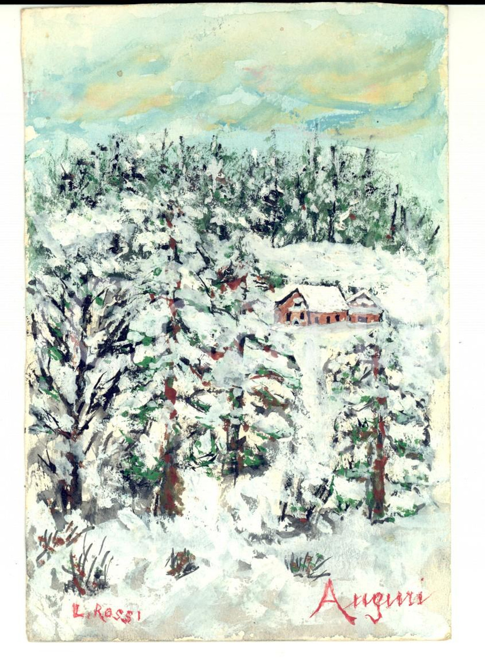 Cartolina originale da collezione 1965 VERBANIA Luigia ROSSI GHEZZI Paesaggio innevato Cartolina DISEGNATA A MANO 1