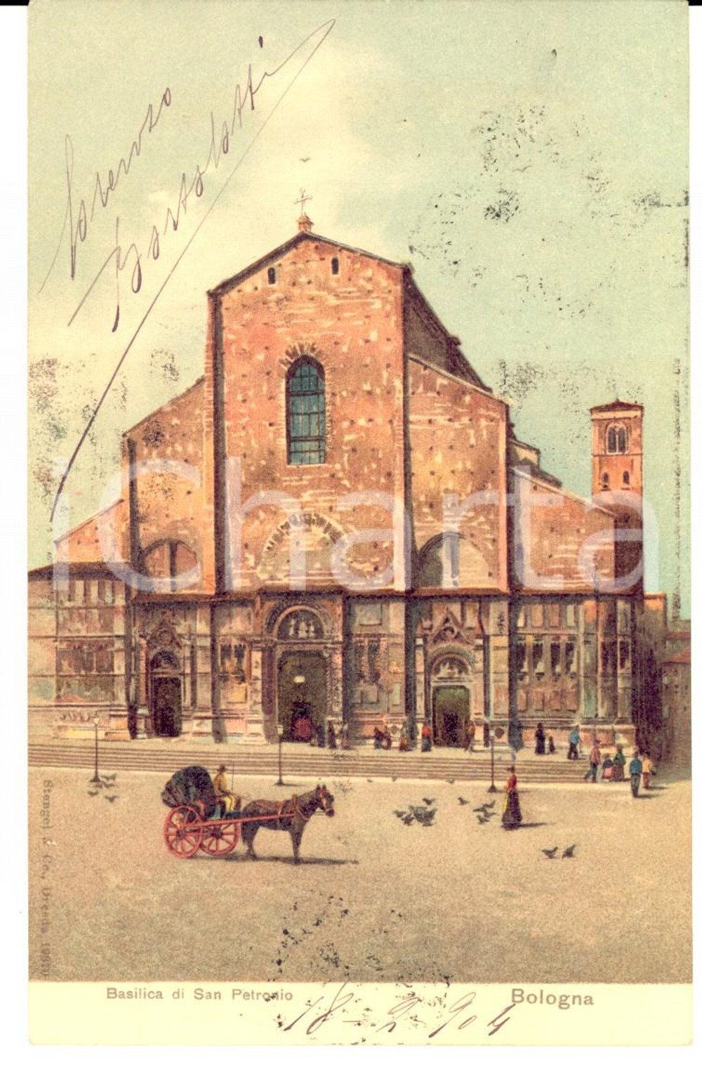 Autografo originale 1904 BOLOGNA Basilica di SAN PETRONIO Autografo dott. Lorenzo BORTOLOTTI FP VG 1