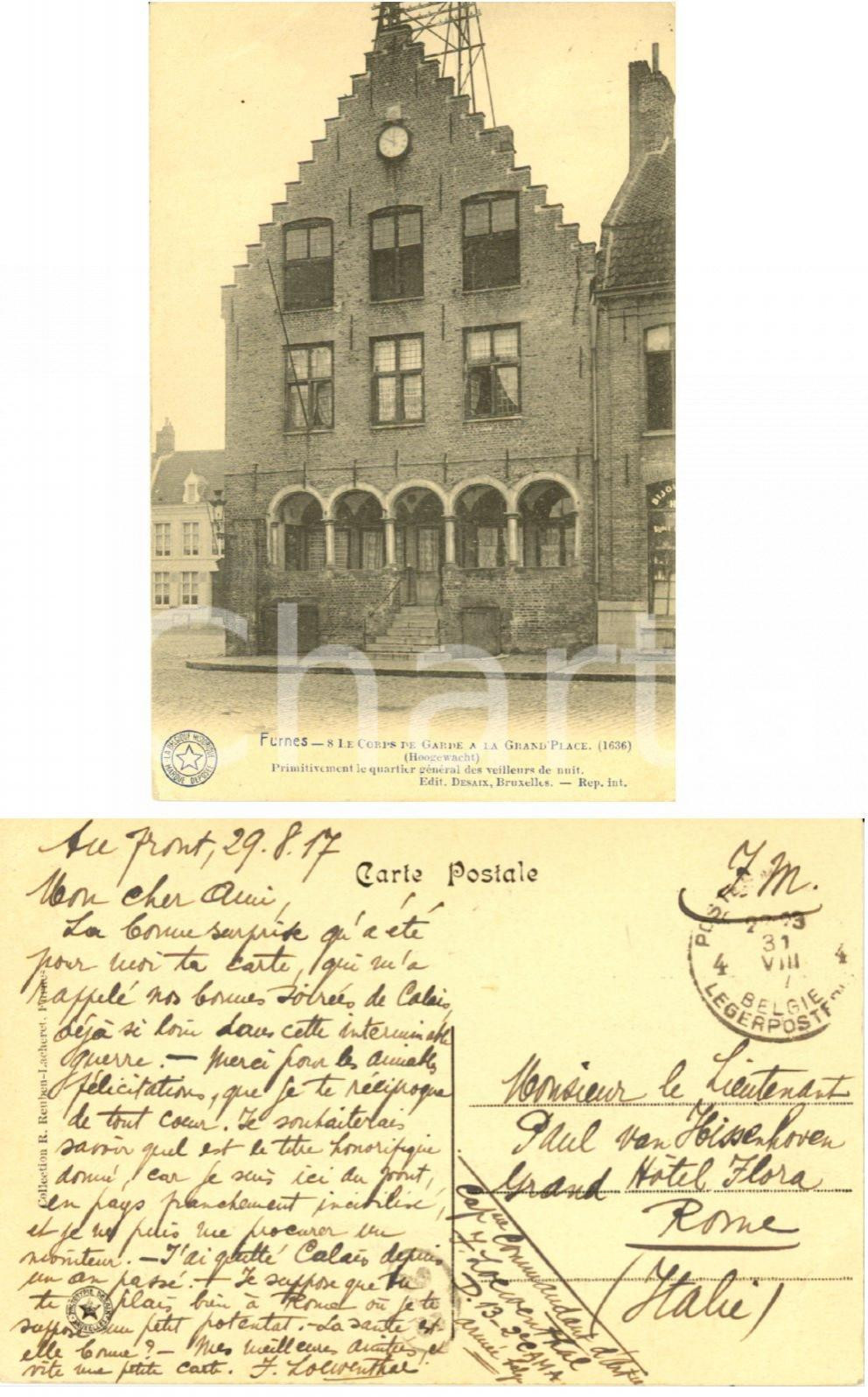 Autografo originale 1917 WW1 FURNES B Corpo di guardia F. LOEWENTHAL a Paul VAN HISSENHOVEN 1