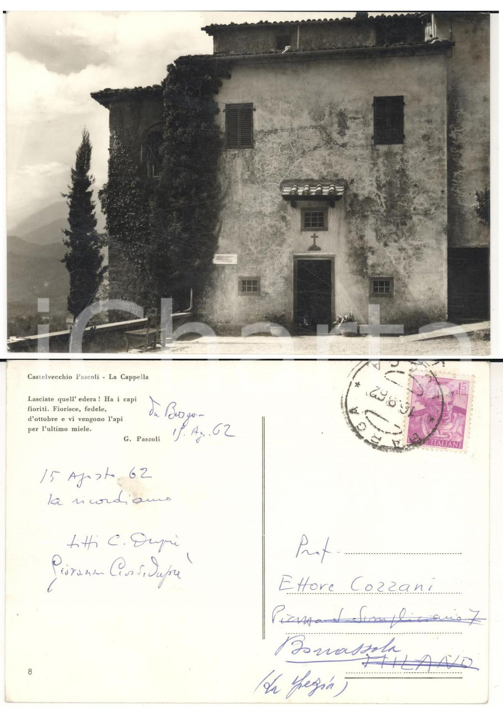 Autografo originale 1962 CASTELVECCHIO PASCOLI LC La Cappella Autografo Giovanni CIARDIDUPRE 1